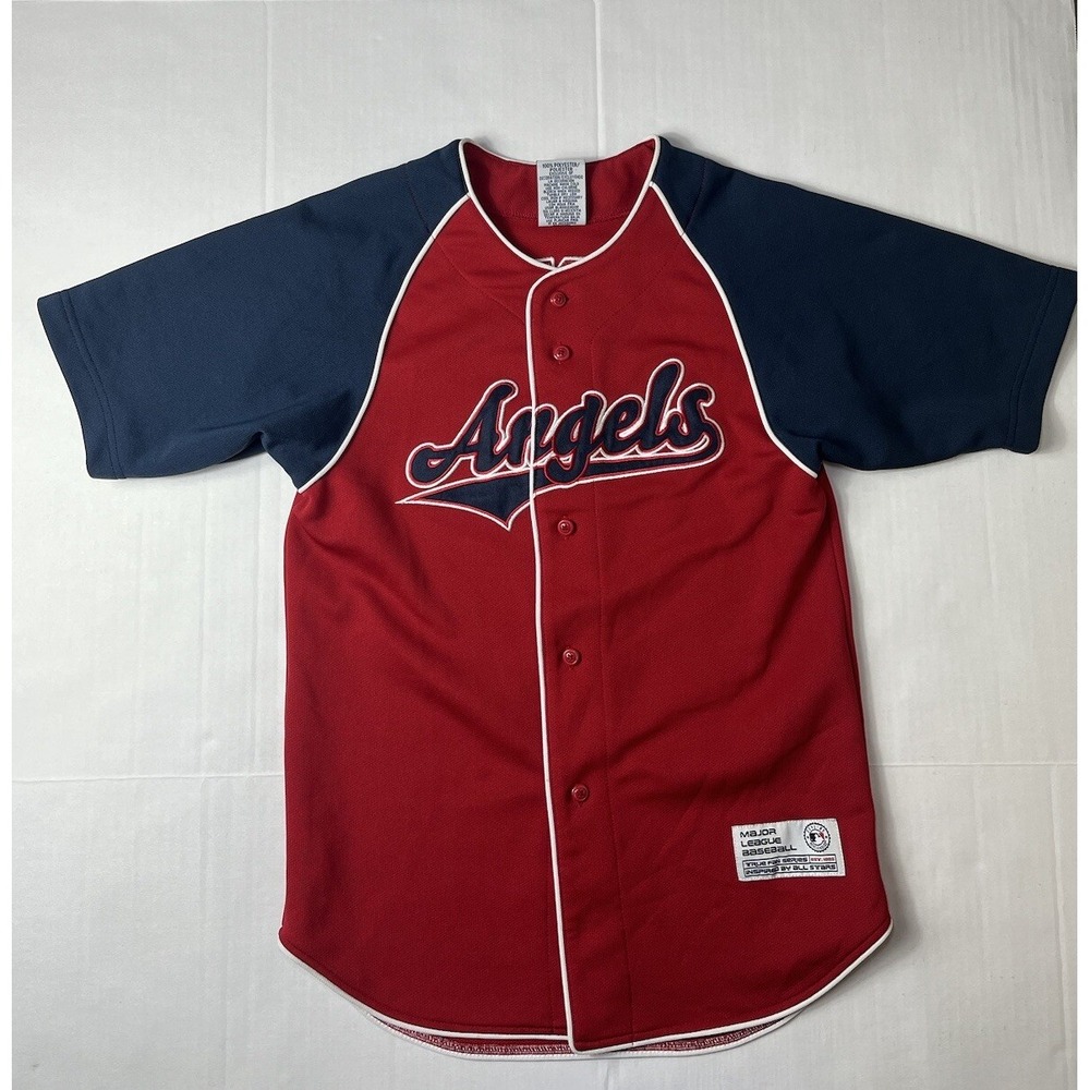 MLB Angels Red and Navy Button-Up Jersey